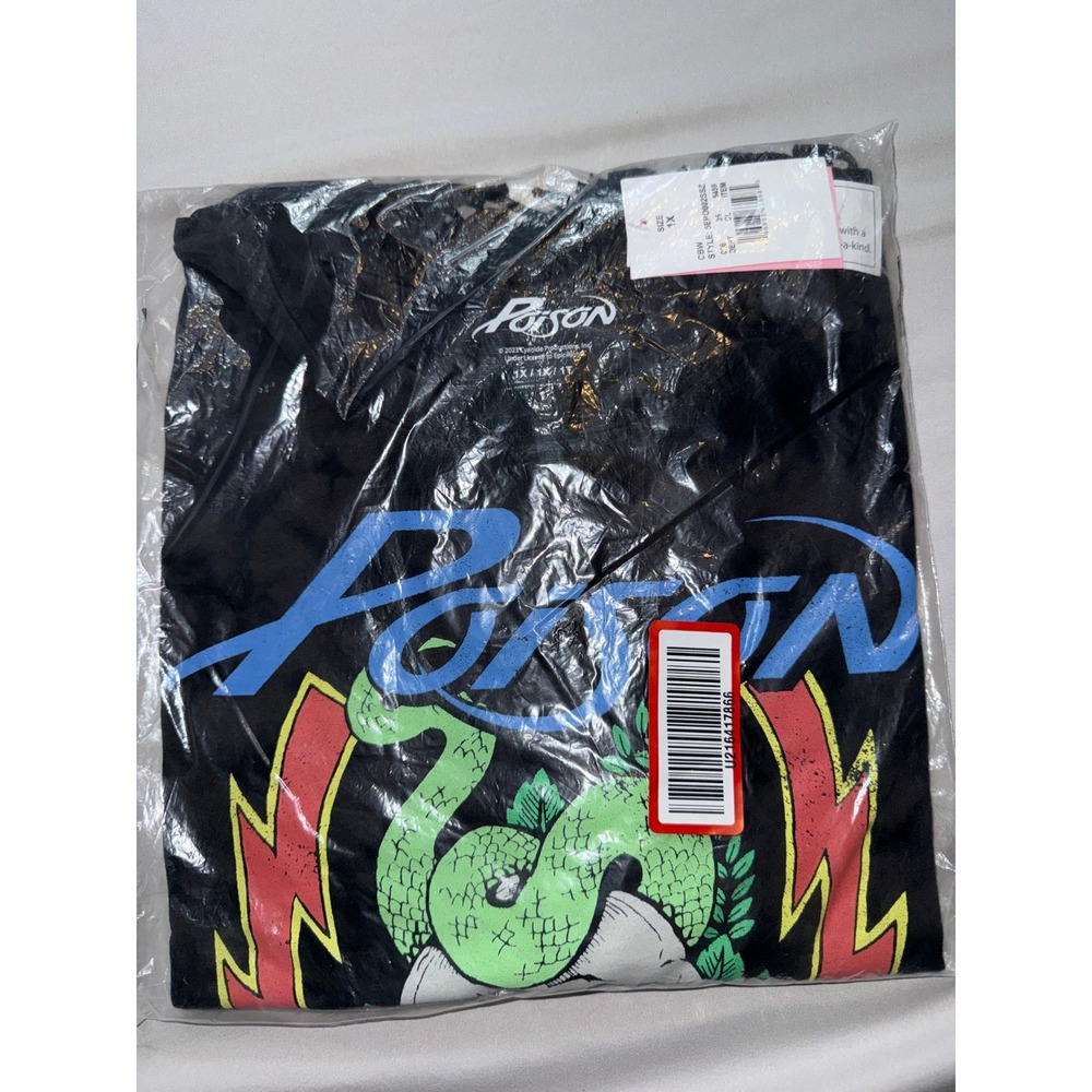 Poison Band Graphic T-Shirt Black Tie Dye Fringe Crop Top 1X 5EPO002SSZ‎ NEW
